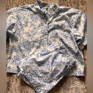 J.Crew Blue Toile Leopard Print Pajama Set